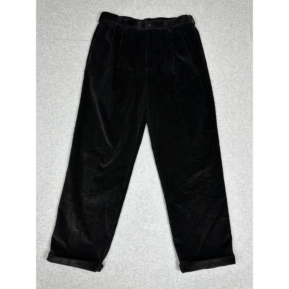Jos A Bank Corduroy Pants Mens 35x30 Black Pleated Cuffed Dress Trousers Classic